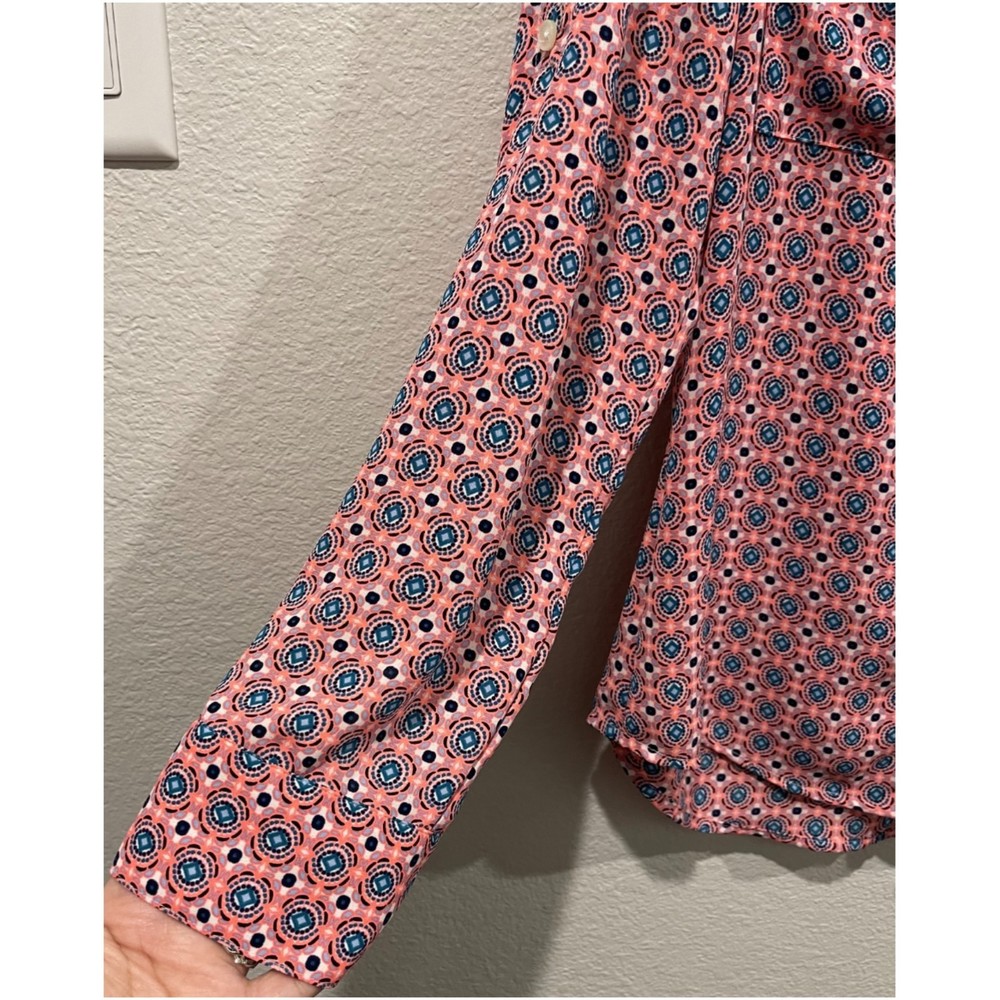 EXPRESS The Portofino Shirt Pink Blue Geometric Multicolor Blouse - Picture 4 of 6